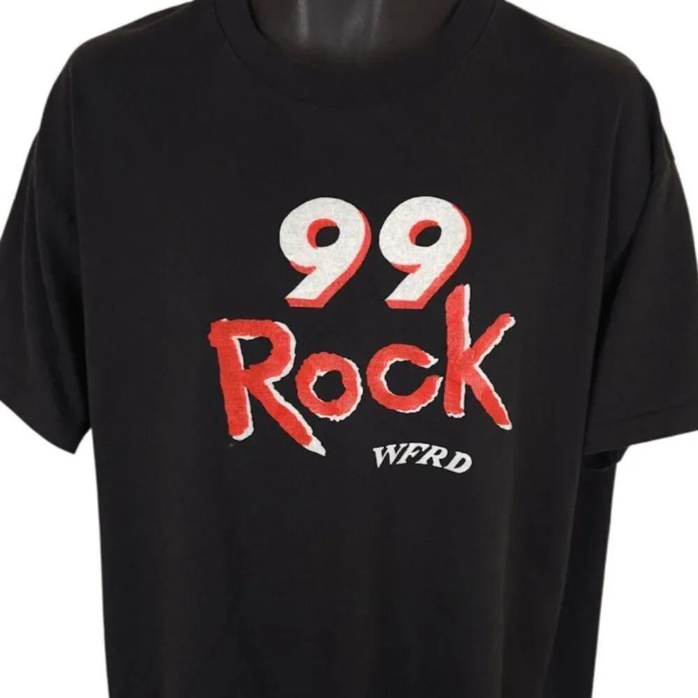 Vintage 99 Rock WFRD T Shirt Mens Size XL Black 90s Radio Station Made In USA